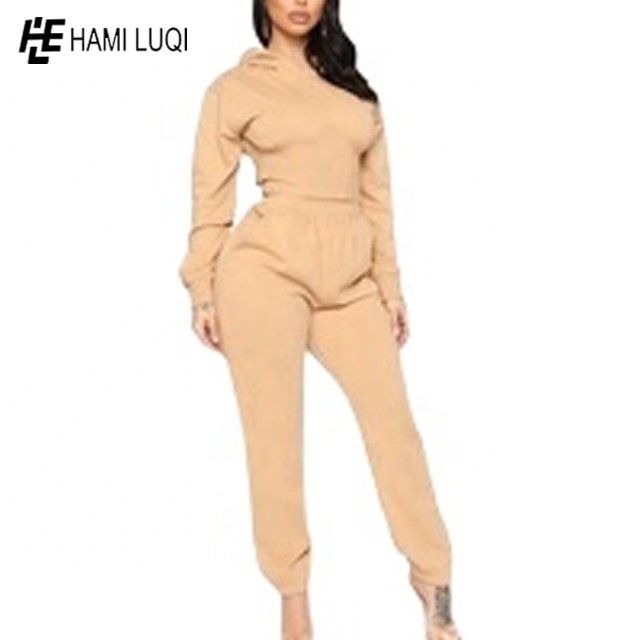 Wholesale custom Women's Oversized Cropped Hoodie and Joggers set Loungewear clothing womens 2 piece set tracksuit