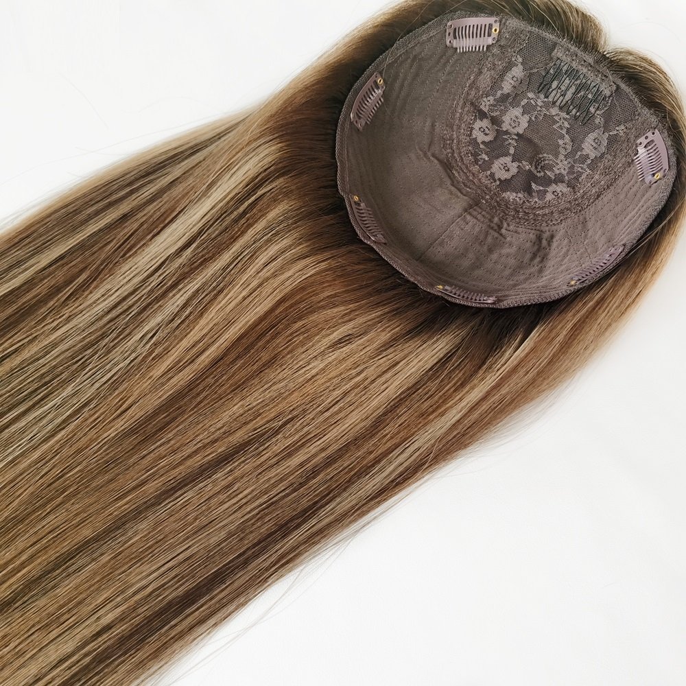 All Hand Tied Front Hairline Hidden Knot Real Scalp Silk Base Topper Natural Human Hair Women Toupee Lace Topper