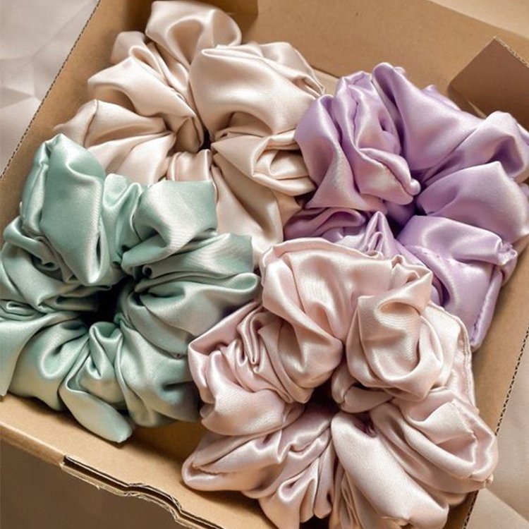 wholesale Factory custom logo bulk women large silk satin scrunchy hair ties 100% mulberry silk hair scrunchie