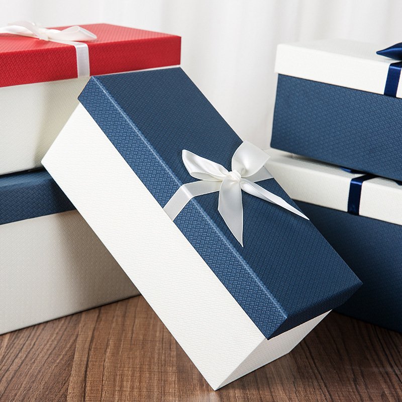 hot sale rectangular gift box with bow tie luxury paper box empty cardboard wedding gift box packaging with ribbon logo printing