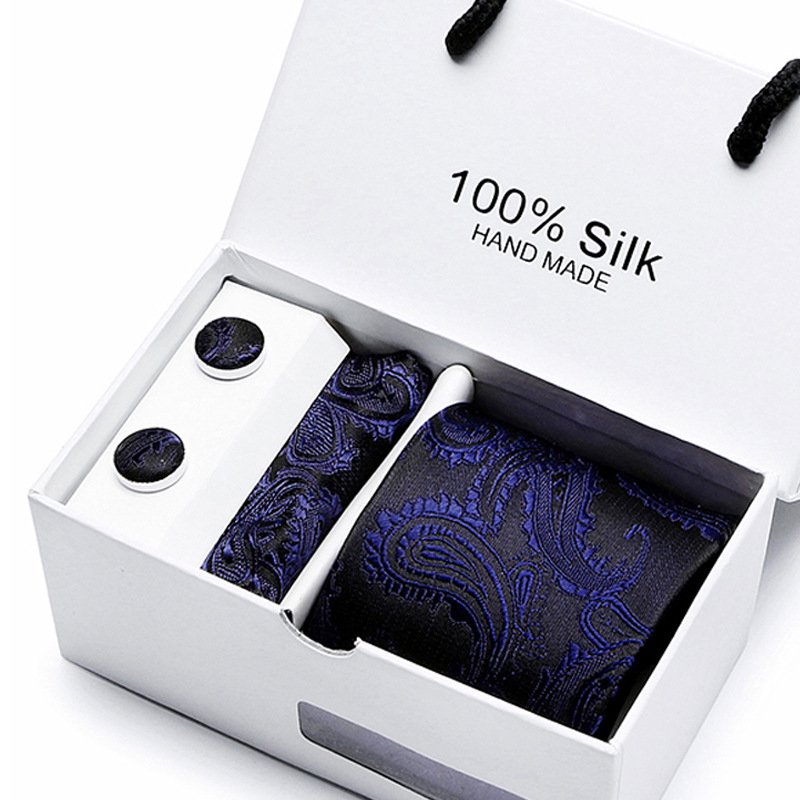Custom logo Gift box Mens Skinny Ties Fashion Jacquard Woven Silk Ties Mens Wedding Business tie sets