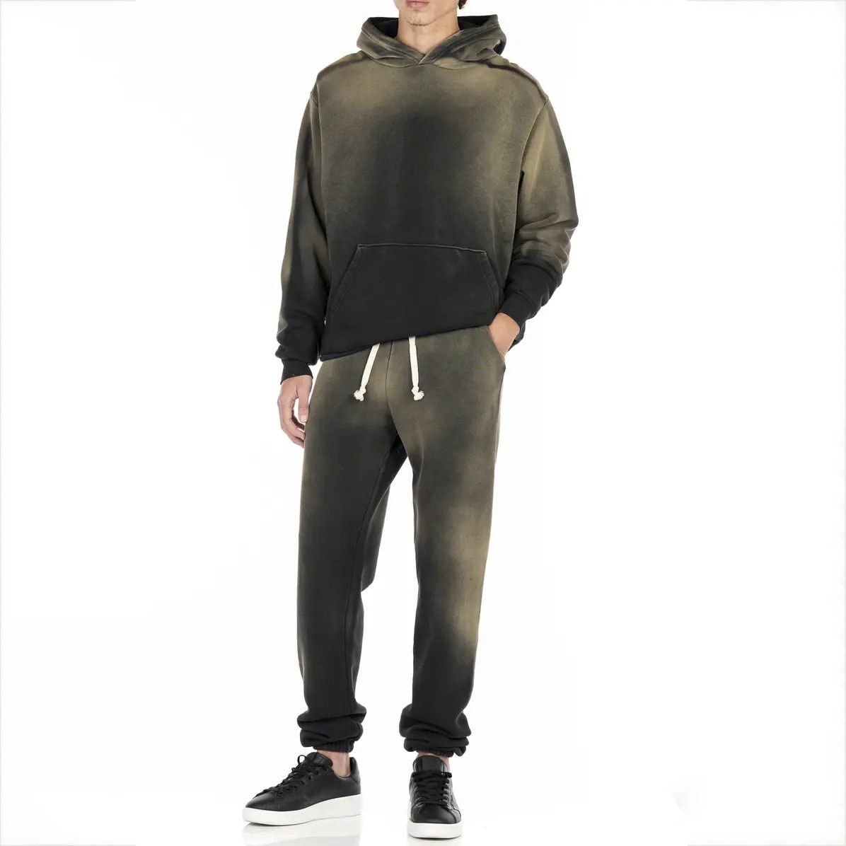 Decheng Factory High Quality Custom Light Weight Cotton Polyester Pullover Blank Oversized Acid Wash Ripped Raw Hem Hoodie