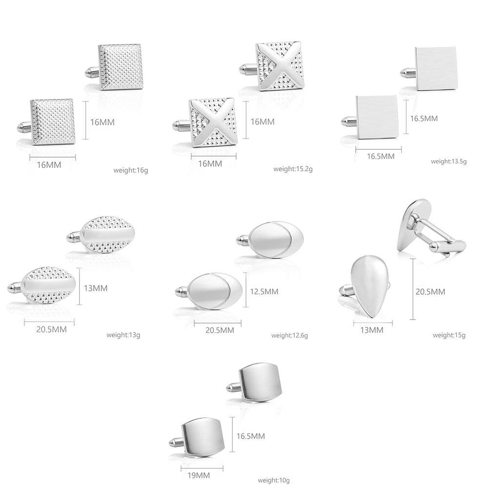 High quality fashion low price French square silver pattern metal cufflinks for men wedding