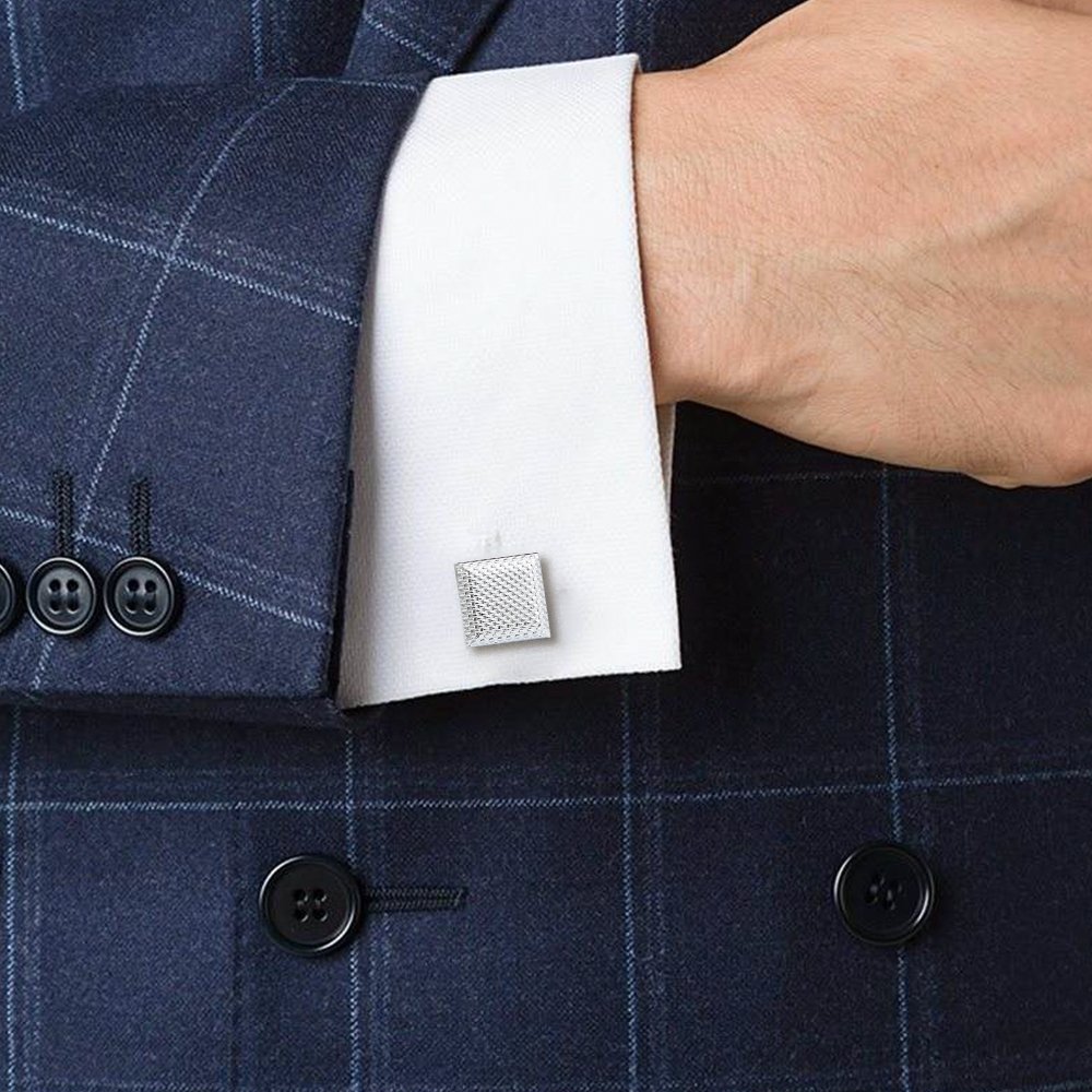 High quality fashion low price French square silver pattern metal cufflinks for men wedding