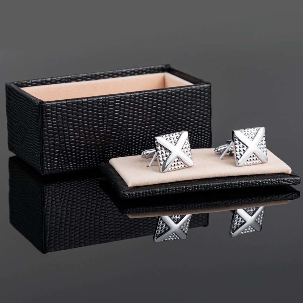 High quality fashion low price French square silver pattern metal cufflinks for men wedding