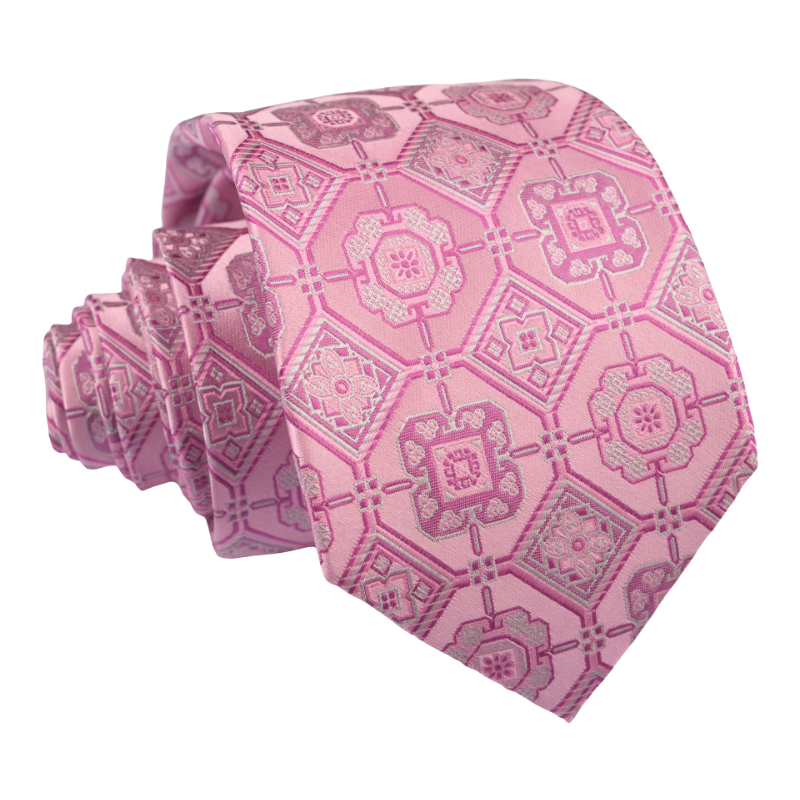 Pure Silk Tie Men Wine Red Geometric Custom 7 Fold Neckties