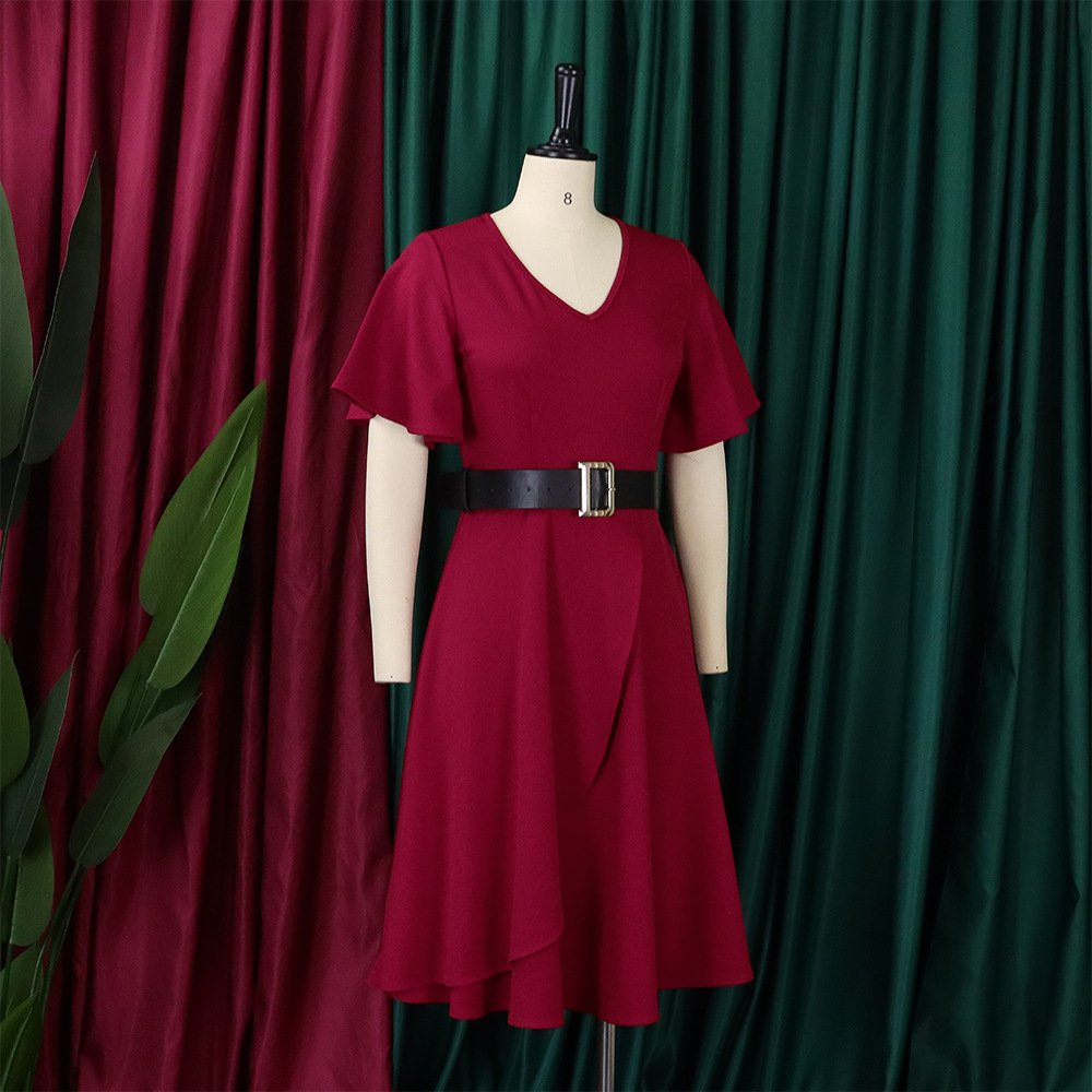 women's clothing ladies bell sleeve solid color dresses women lady elegant plus size casual dress