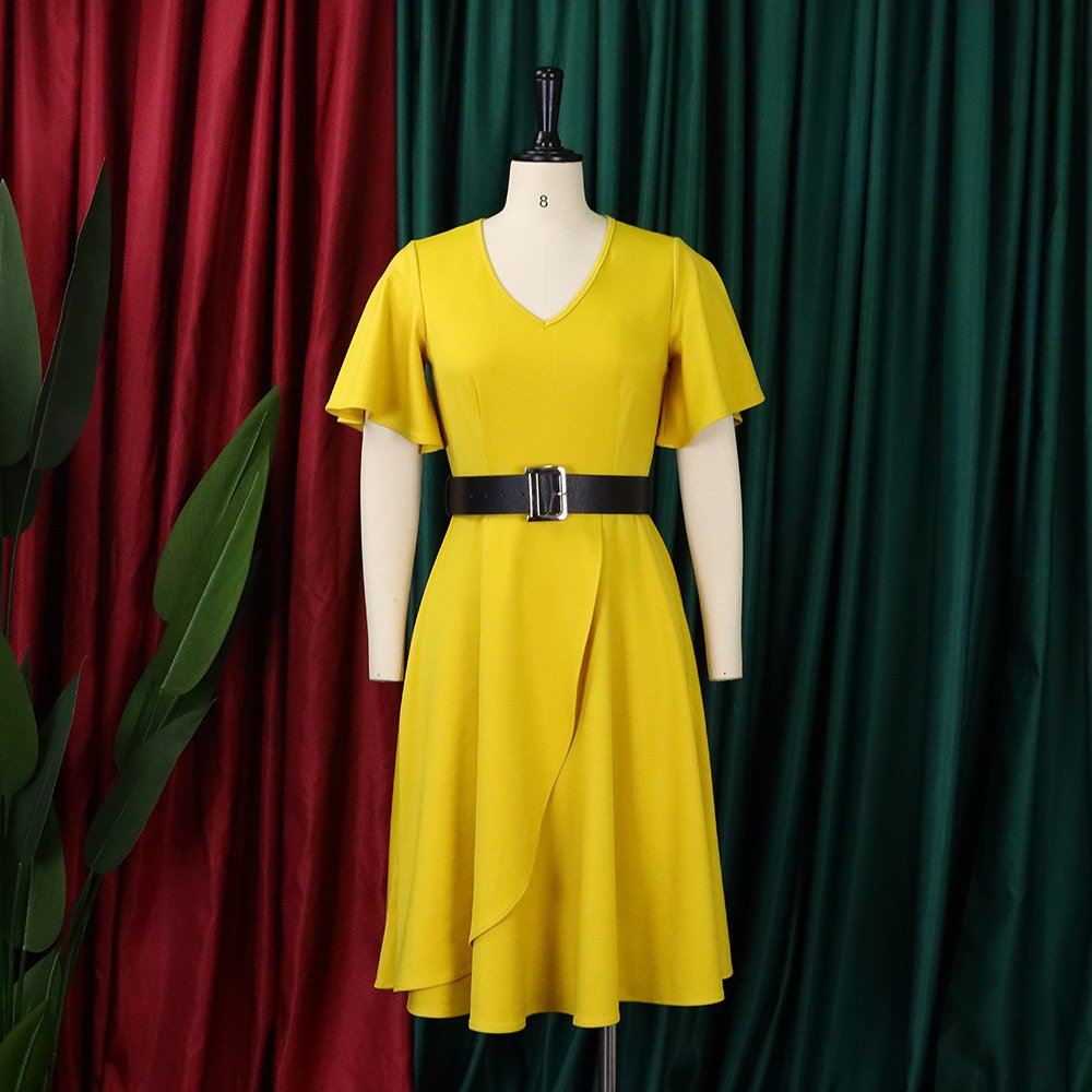 women's clothing ladies bell sleeve solid color dresses women lady elegant plus size casual dress