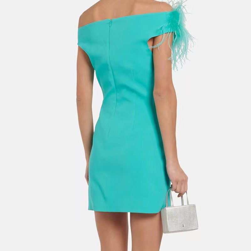 Women Luxury Evening Elegance Luxury Feather One Shoulder Cocktail Dresses Party Dress