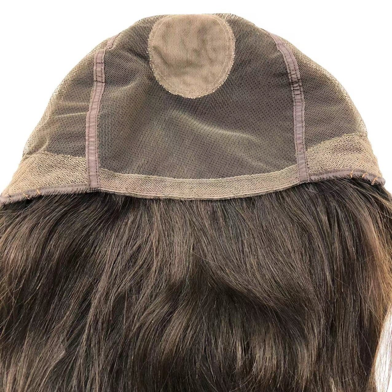 HQ Smooth Human Hair Natural Brown Different hair Length Front Hand Tied Silk Crown Wig