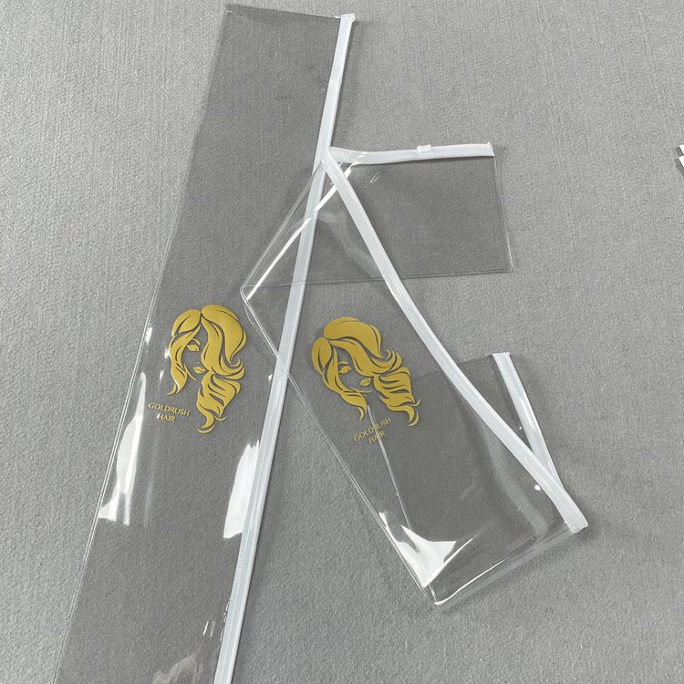 Customized Transparent Wigs Cosmetic Packaging Bags Clear Frosted PVC Plastic Zipper Bags For Hair Extensions Packing With Logo