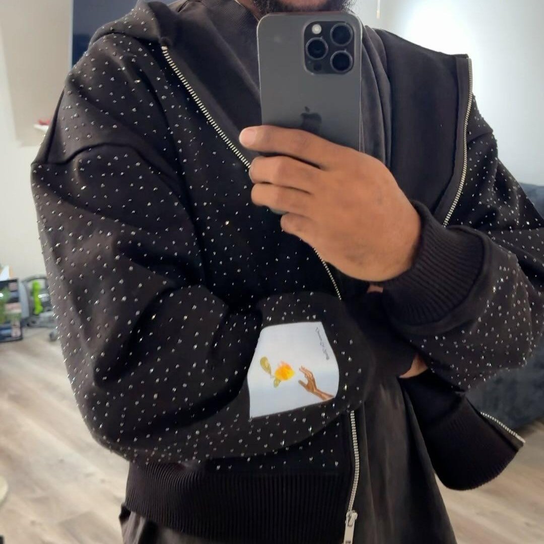 Custom LOGO wholesale Full Face Zip Up Blank rhinestone Men sweater Jacket Coat Men's Zip Hoodie With Zipper