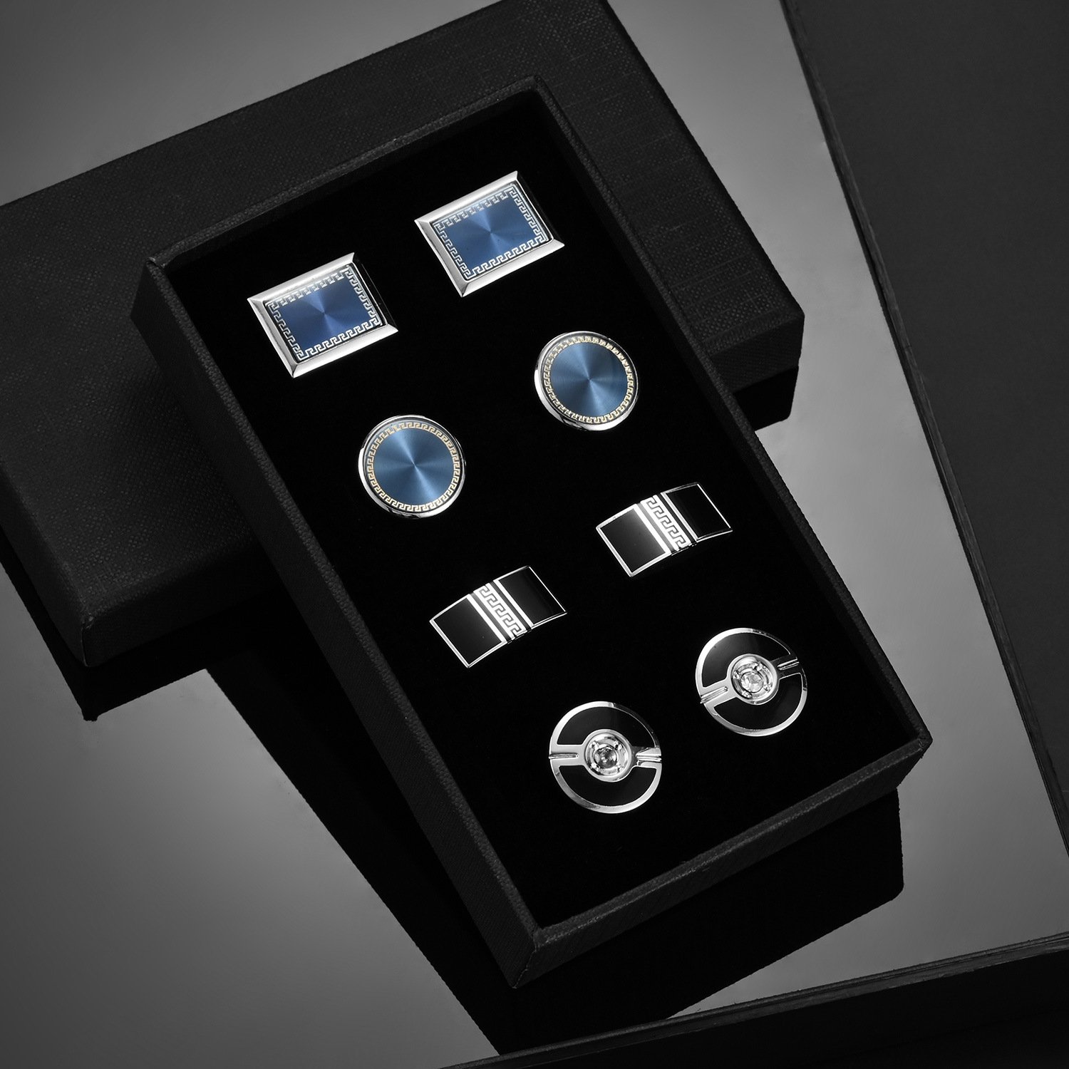High Quality 4pcs Luxurious Cufflinks Set For Men Bule And Gold Cufflinks In A Package Box