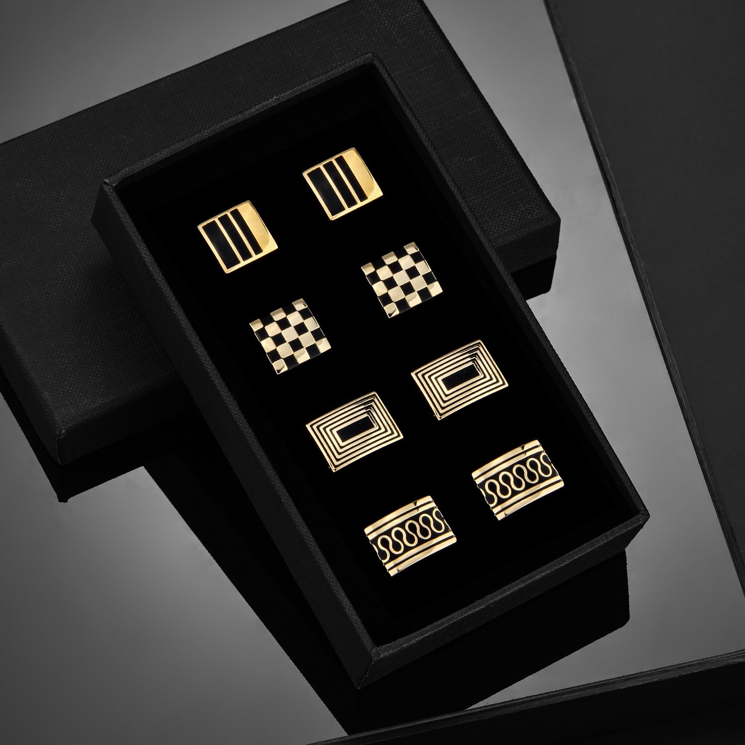 High Quality 4pcs Luxurious Cufflinks Set For Men Bule And Gold Cufflinks In A Package Box