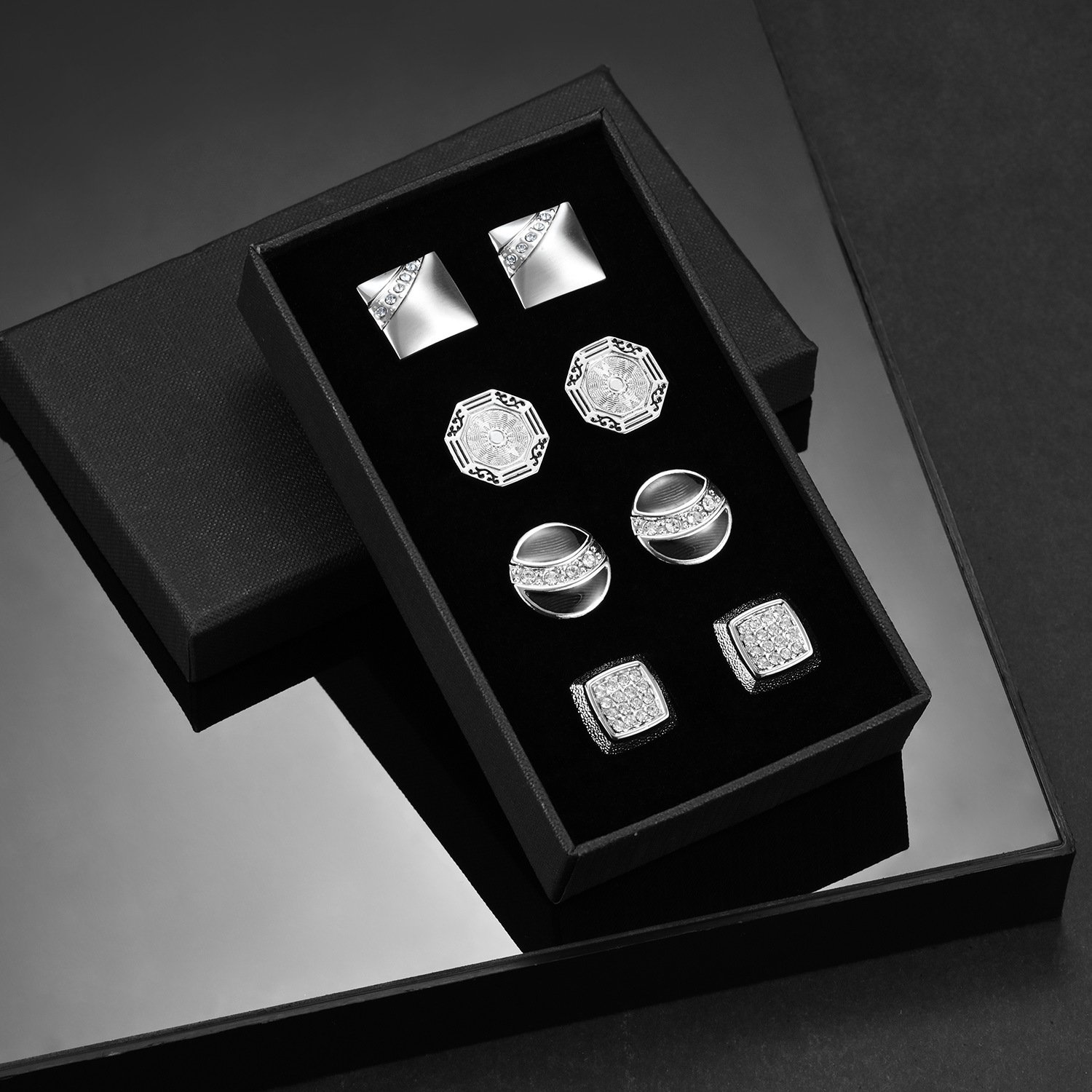 High Quality 4pcs Luxurious Cufflinks Set For Men Bule And Gold Cufflinks In A Package Box