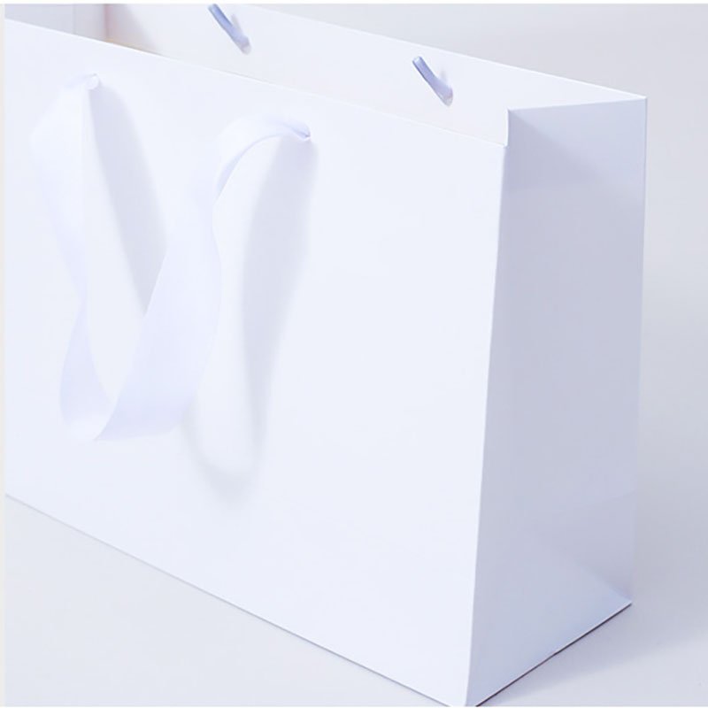 HDPK Custom White Gift Shopping Bag With Ribbon Handle Luxury