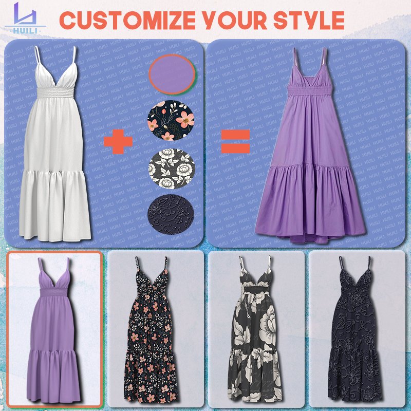 HL factory OEM manufacturer designer A-line dress women custom vacation dress wholesale summer floor length floral party dress