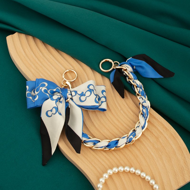 RW Women Handbag Decor Accessory Bow Tie Bag Pendant Keychain Silk Scarf Braid Metal Chain Purse Handle for Designer Bags
