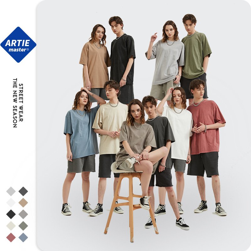 2022 Custom Label Thick wholesale tie dye 250gsm heavy shirt T-shirt men's casual oversized tshirt 100% cotton knitted T shirt