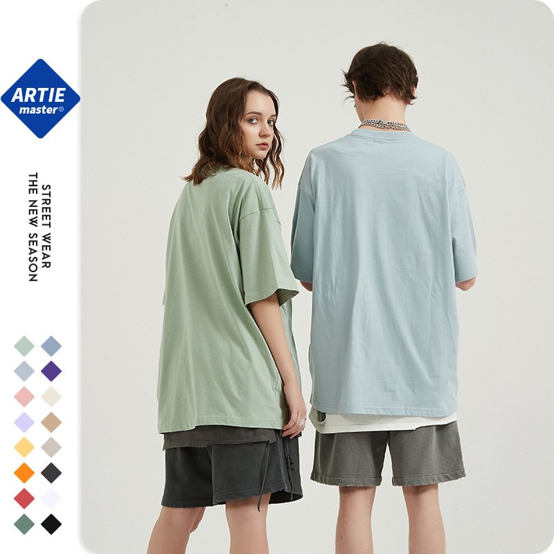 2022 Custom Label Thick wholesale tie dye 250gsm heavy shirt T-shirt men's casual oversized tshirt 100% cotton knitted T shirt