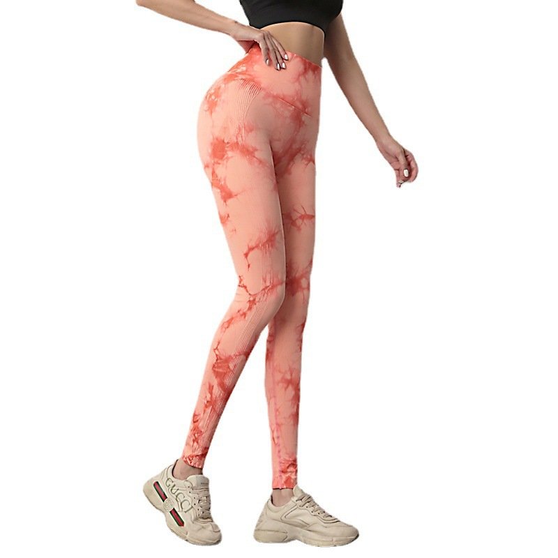 Tie Dye Sports Fitness Pants Women's High Waist Peach Hip Lift Seamless Jacquard Running Fitness Yoga Pants Autumn and Winter
