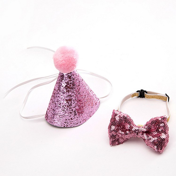 Summer Pet Birthday Suit for Cats Dogs Glitter Hat Bow Collar Printed Animal Holiday Decoration Accessory Made Polyester Cotton