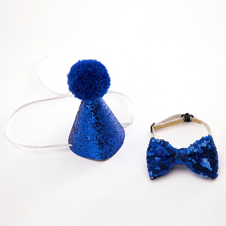 Summer Pet Birthday Suit for Cats Dogs Glitter Hat Bow Collar Printed Animal Holiday Decoration Accessory Made Polyester Cotton