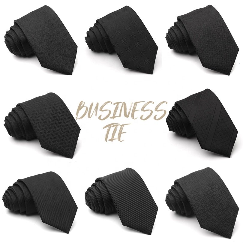 Polyester jacquard tie krawatte for wedding black hot sale cheap fashion design men stripe tie hand made tie