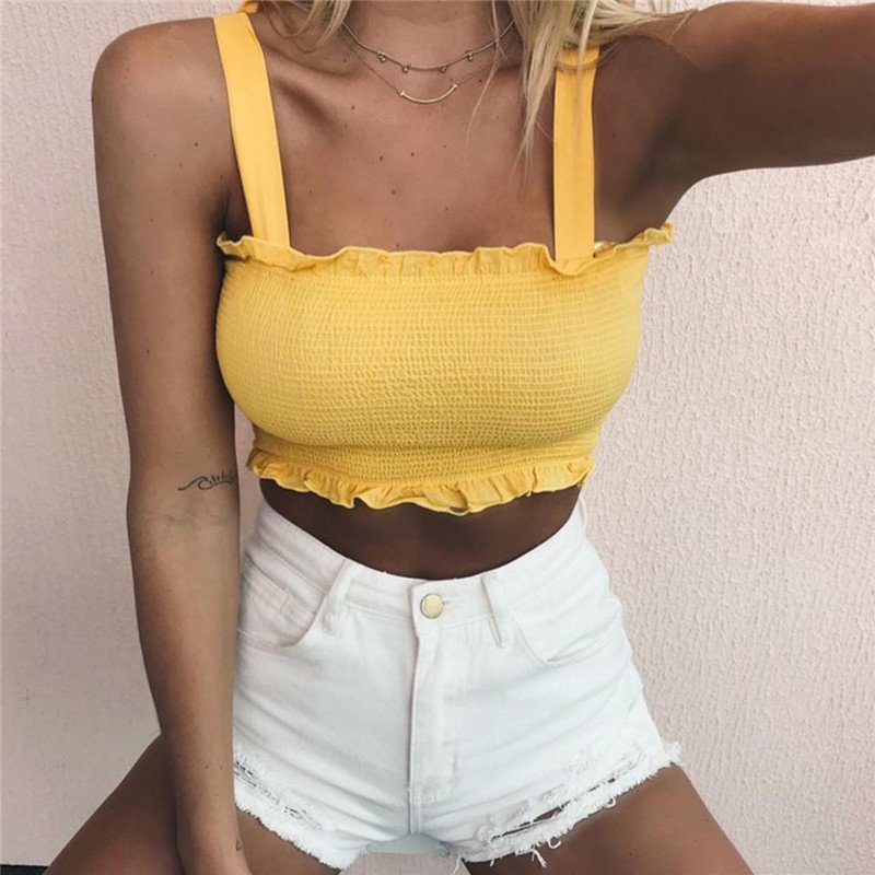 Machine Streetwear Bustier Camisole Lace Up Short Solid Color Short Vest Cute Women Summer Outfits Rib Tied Tube Up Crop Top