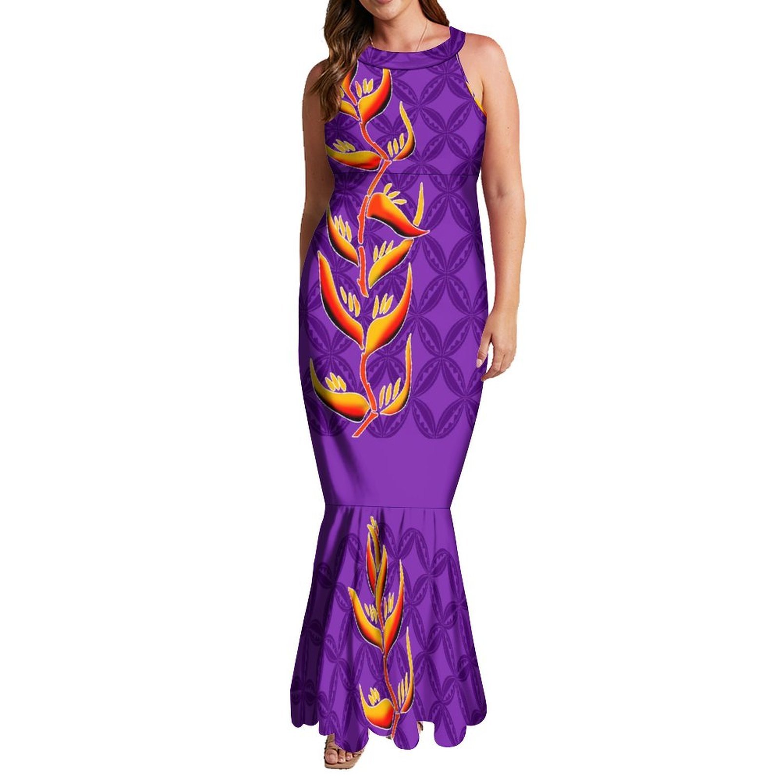 Low Price Wholesale Custom Halter Sleeveless Mermaid Dresses TE PA Polynesian Tribal Fishtail Evening Dresses With Back Neck Tie