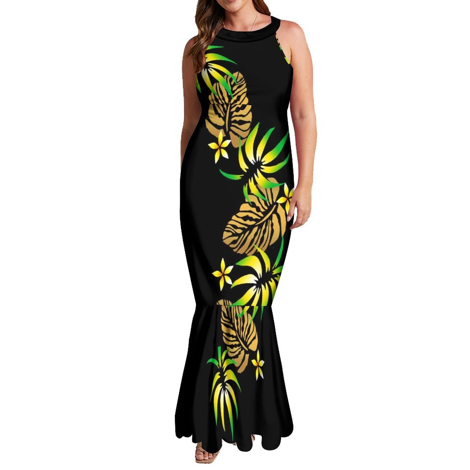 Low Price Wholesale Custom Halter Sleeveless Mermaid Dresses TE PA Polynesian Tribal Fishtail Evening Dresses With Back Neck Tie