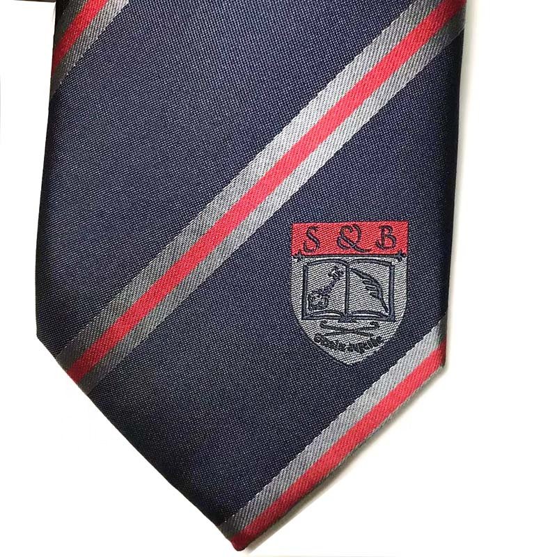 China Custom Logo Polyester Jacquard Cheap Hand Made Necktie Customized School Uniform Ties Factory