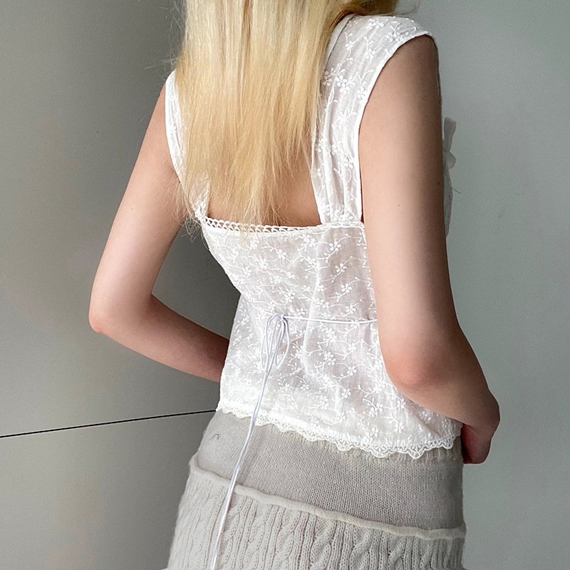 Sweet and gentle jacquard inside top girl's age-sensitive bow tie tie slim side zipper strap small vest