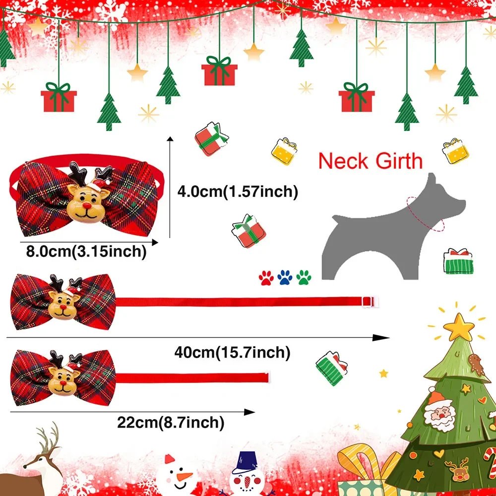 Plaid Pattern Pet Christmas Tie Xmas Cat Dog Bowtie Adjustable Dog Collar Accessories