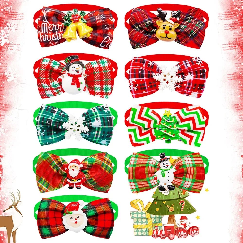 Plaid Pattern Pet Christmas Tie Xmas Cat Dog Bowtie Adjustable Dog Collar Accessories