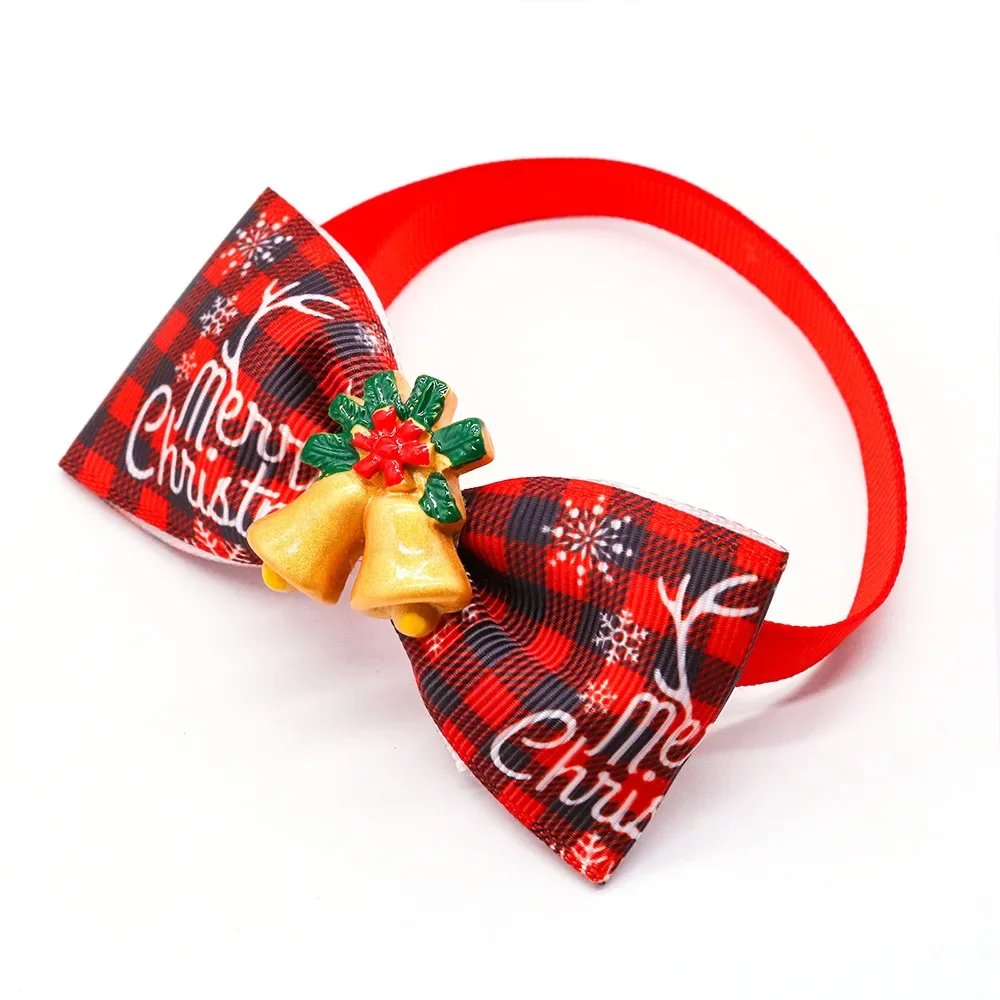 Plaid Pattern Pet Christmas Tie Xmas Cat Dog Bowtie Adjustable Dog Collar Accessories