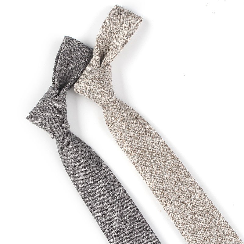 Men Skinny Wedding Necktie Fashion Business Casual High Quality Cotton Linen Solid Color 6cm Narrow Ties