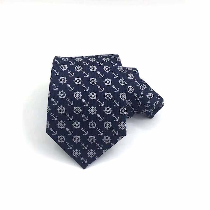 Navy ground White flower Jacquard Silk Ties in Necktie