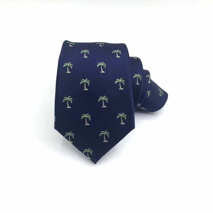 Navy ground White flower Jacquard Silk Ties in Necktie