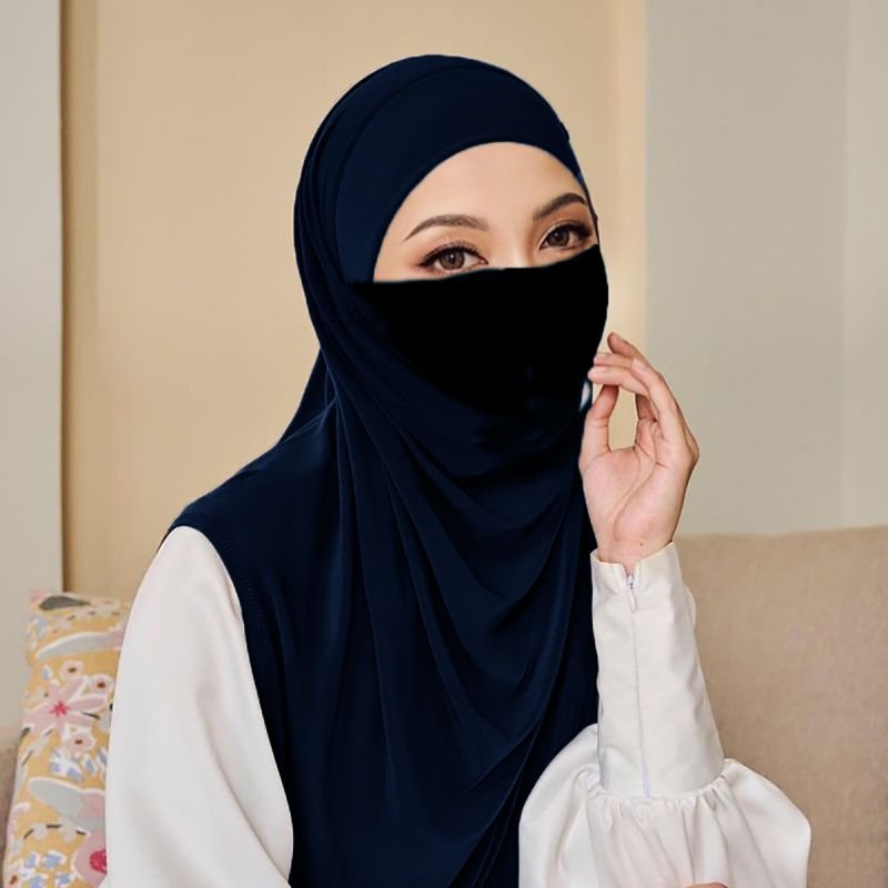 Hot Selling 70cm Niqab Tie Back Amira Ninja Instant Hijab Malaysia Adjustable Cover Mouth And Neck Stretchy For Muslim Women