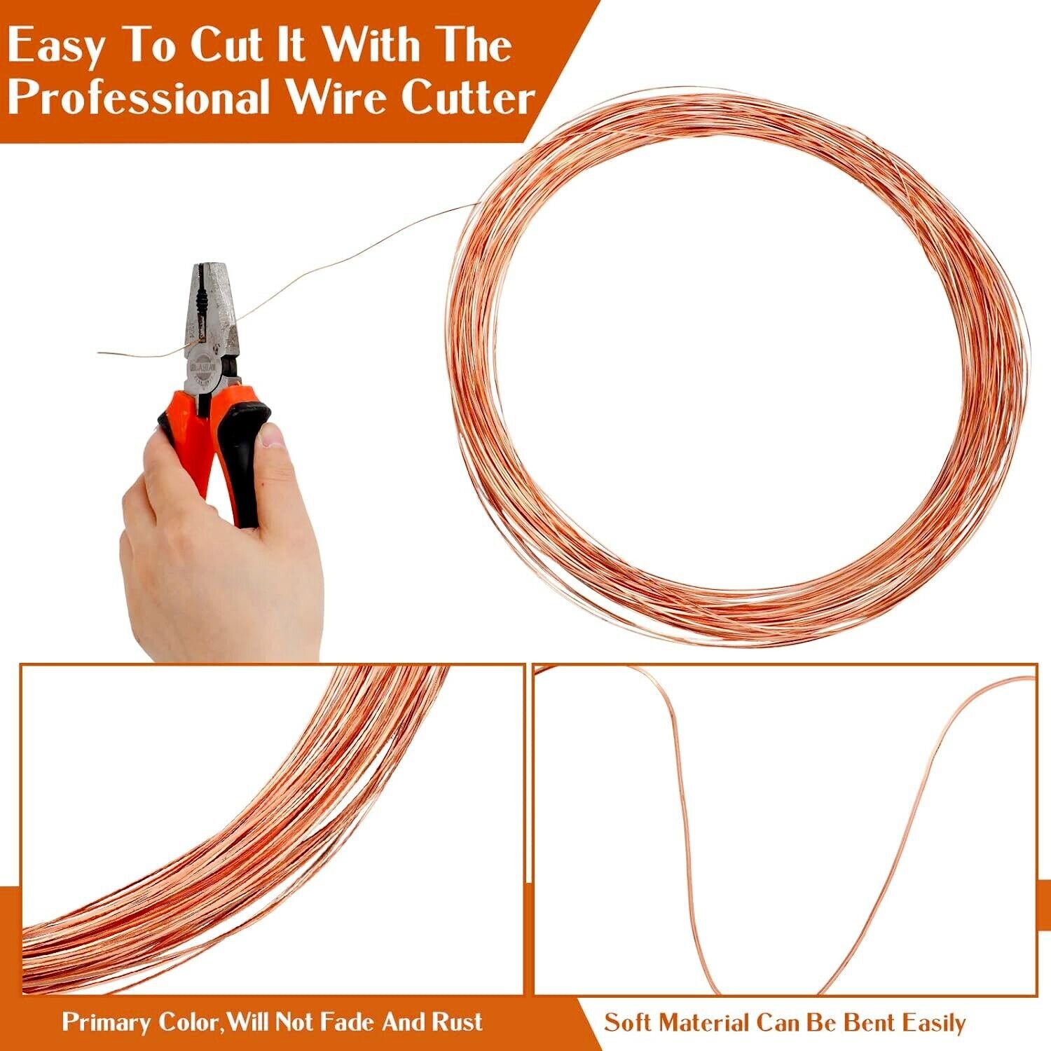 5M Pure Copper Wire 0.3mm Soft Beading Wire Metal Plant Stem Ties for Jewelry Craft