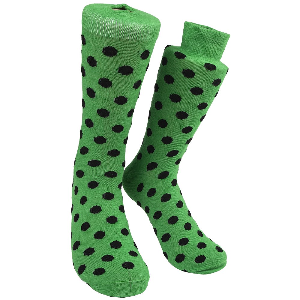 Big Black Polka Dots Printed Green Polyester Ties And Matching Knit Socks Neck tie 2 Pieces Set For Adult