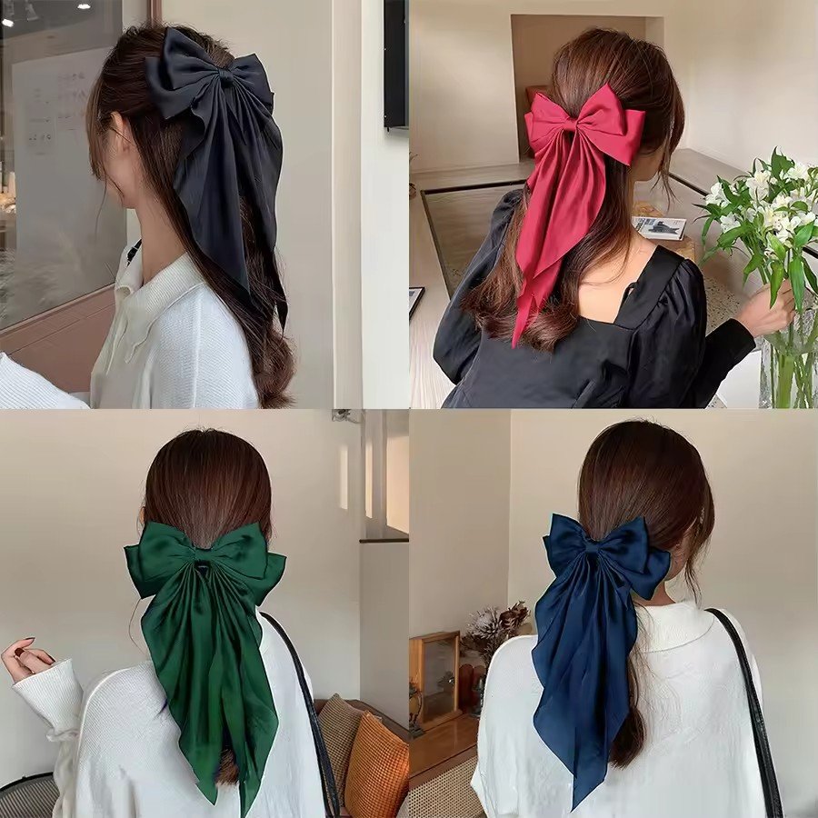 Cute Headwear Fabric Satin Bow Ribbon Scrunchy Hair Bands for Girls Women Ponytail Hairpin Accessories