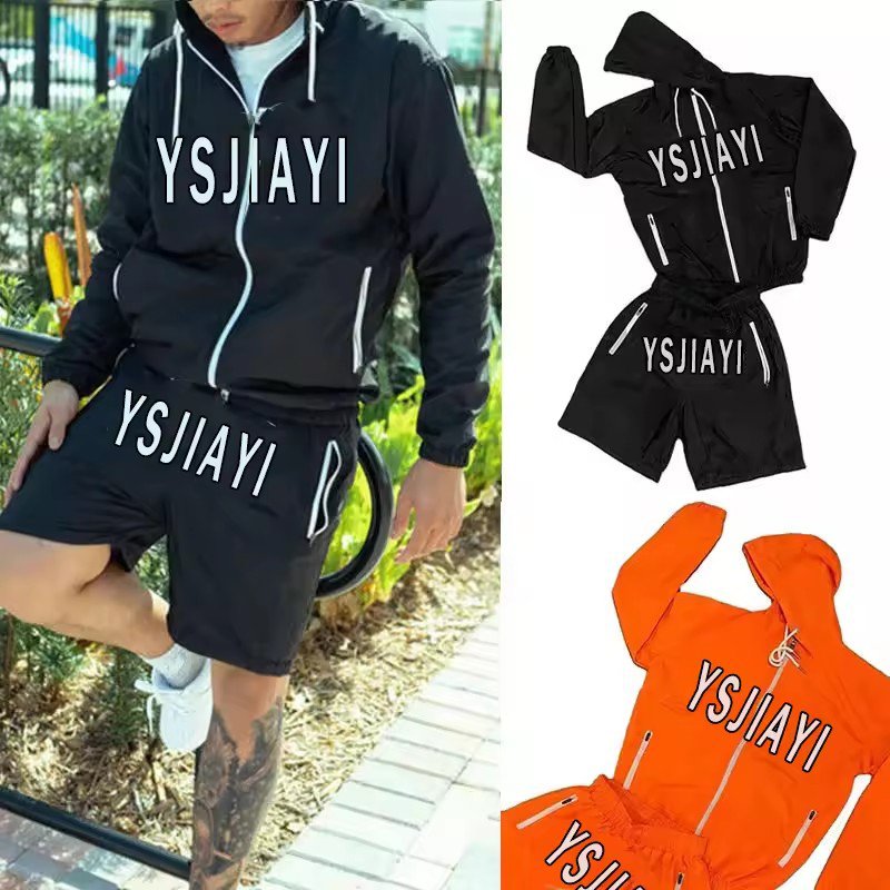 Custom shorts and jacket set sweat suit streetwear mens 3m reflective windbreaker jacket tracksuit set