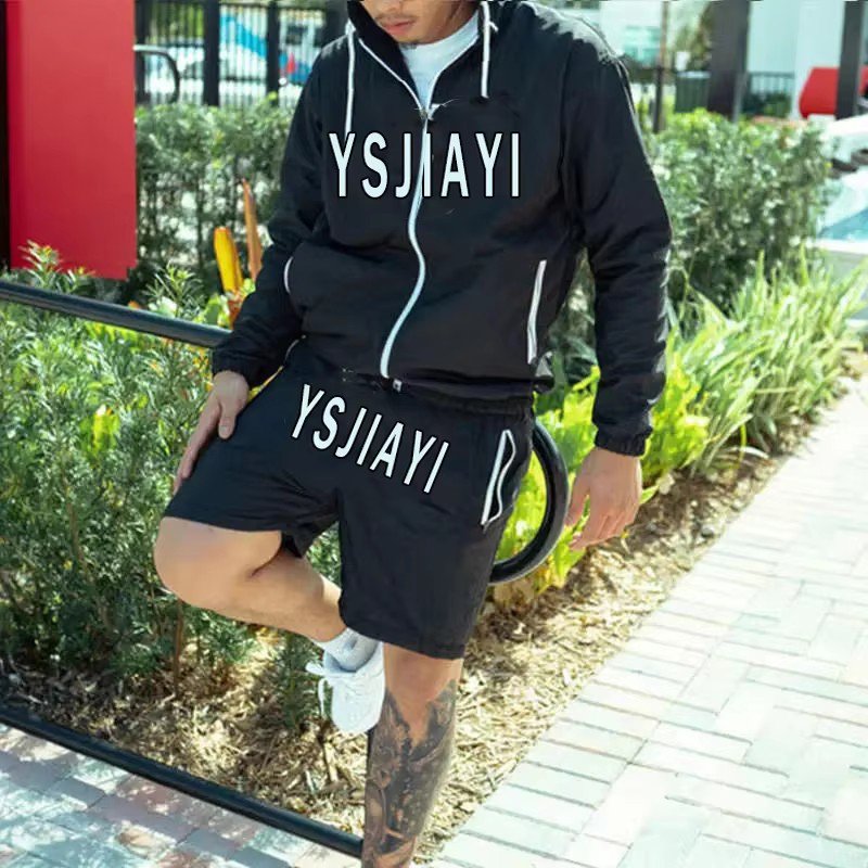 Custom shorts and jacket set sweat suit streetwear mens 3m reflective windbreaker jacket tracksuit set