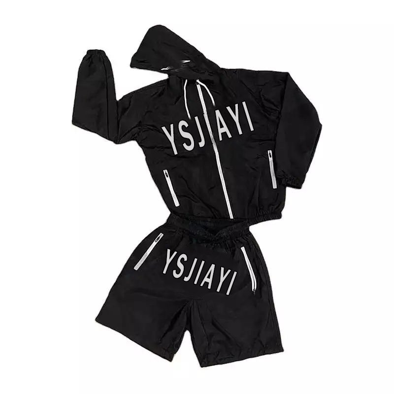 Custom shorts and jacket set sweat suit streetwear mens 3m reflective windbreaker jacket tracksuit set