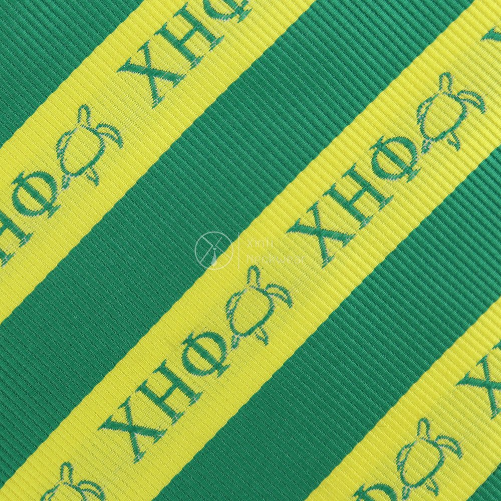 Unisex Yellow Green Stripe Tie Pure Handmade Polyester Chi Eta Phi Turtle Animal Logos Sorority Custom Embroidered Ties