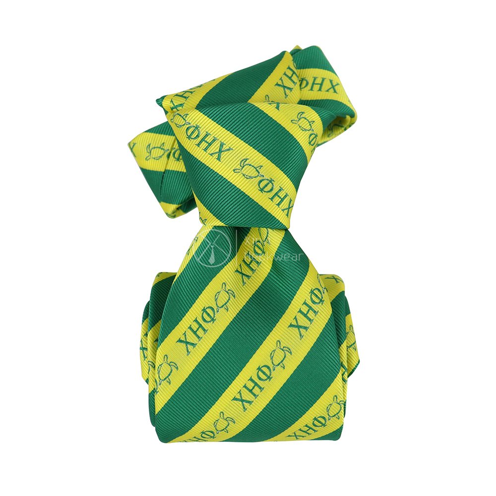Unisex Yellow Green Stripe Tie Pure Handmade Polyester Chi Eta Phi Turtle Animal Logos Sorority Custom Embroidered Ties
