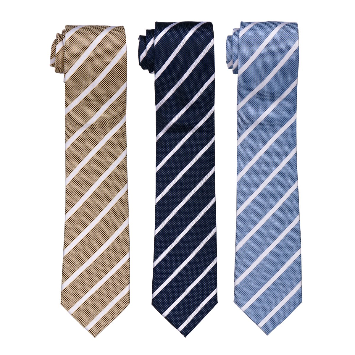 Luxury Striped Sky Blue Yellow Neckties For Men Silk Classic Wedding Ties High Quality