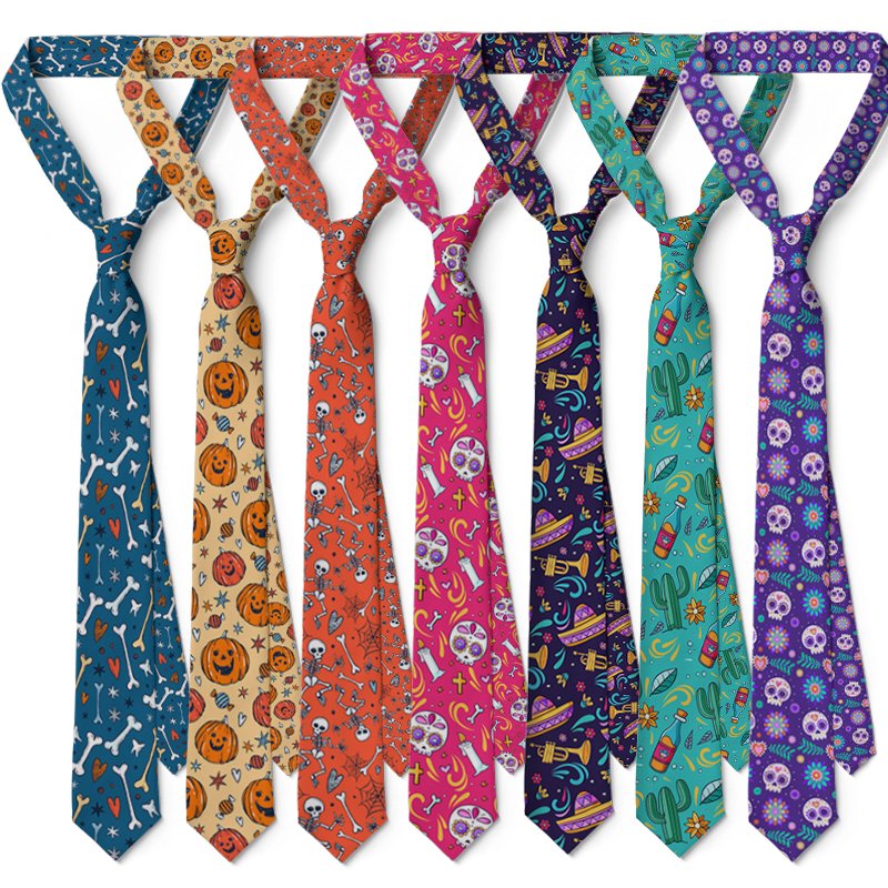 New Design Polyester Tie Unisex Fashion Skull Print 8CM Men's Formal Tie Creative Halloween Funny Pumpkin Casual Party Tie Gifts